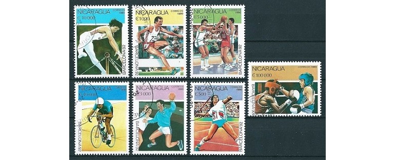 NICARAGUA 1990 - JOCURI OLIMPICE - SERIE DE 7 TIMBRE - STAMPILATA - COTA MICHEL : 5 E / sport14